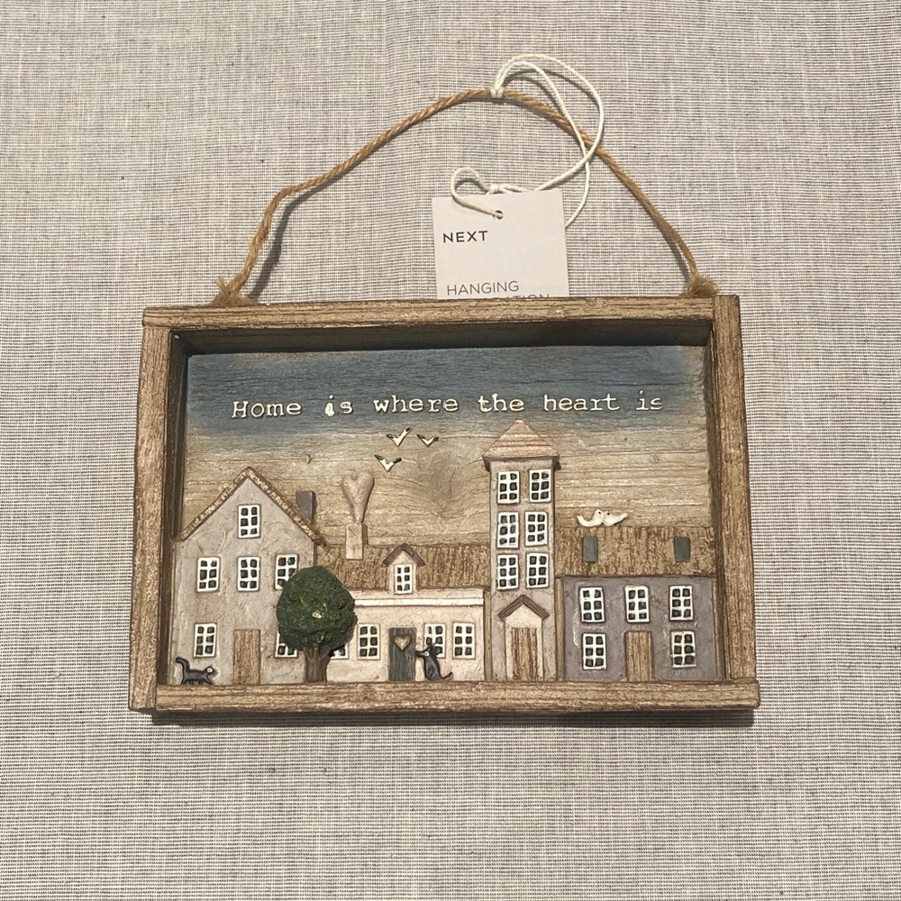 Next Rustic Village Scene Wall Art in Brown and Blue (Ceramic/Resin)